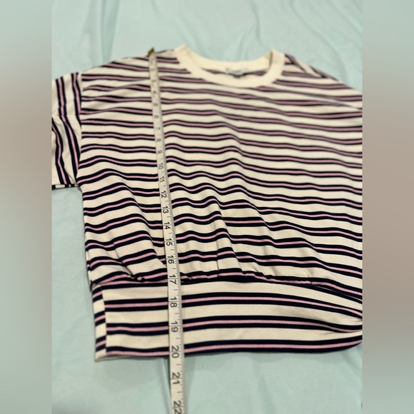 NWOT Kensie Womens Sz:S striped tie-waist ruched sleeve Pullover sweatshirt. - Picture 4 of 11